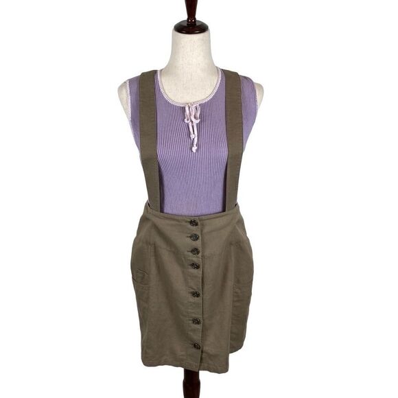 Gianni Bini Y2K linen blend button front overall mini skirt 6 - Picture 1 of 5